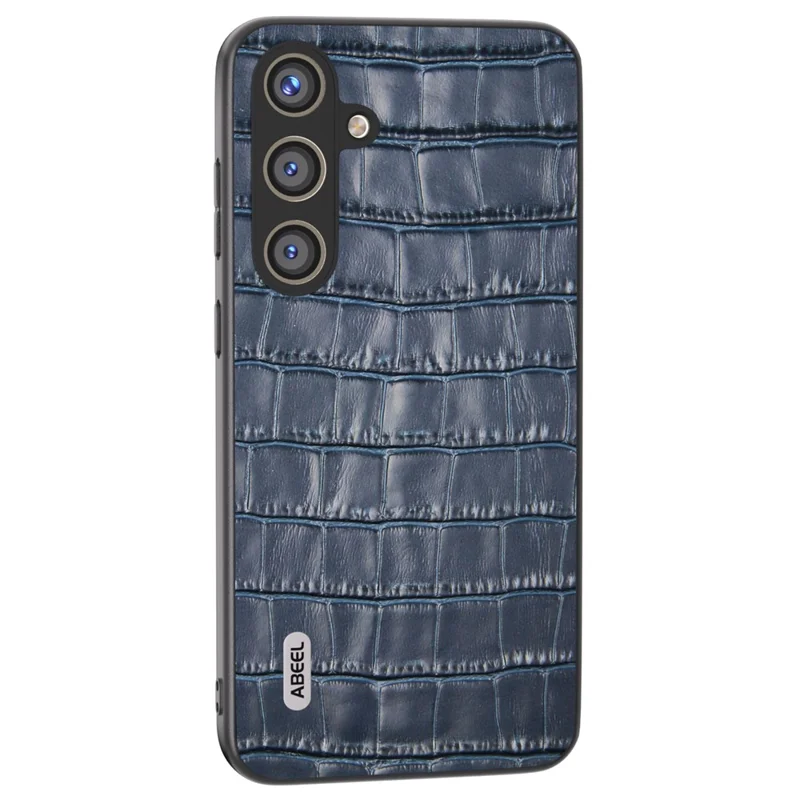 ABEEL For Samsung Galaxy S24 Phone Case Crocodile Texture Genuine Cow Leather Back Cover - Blue