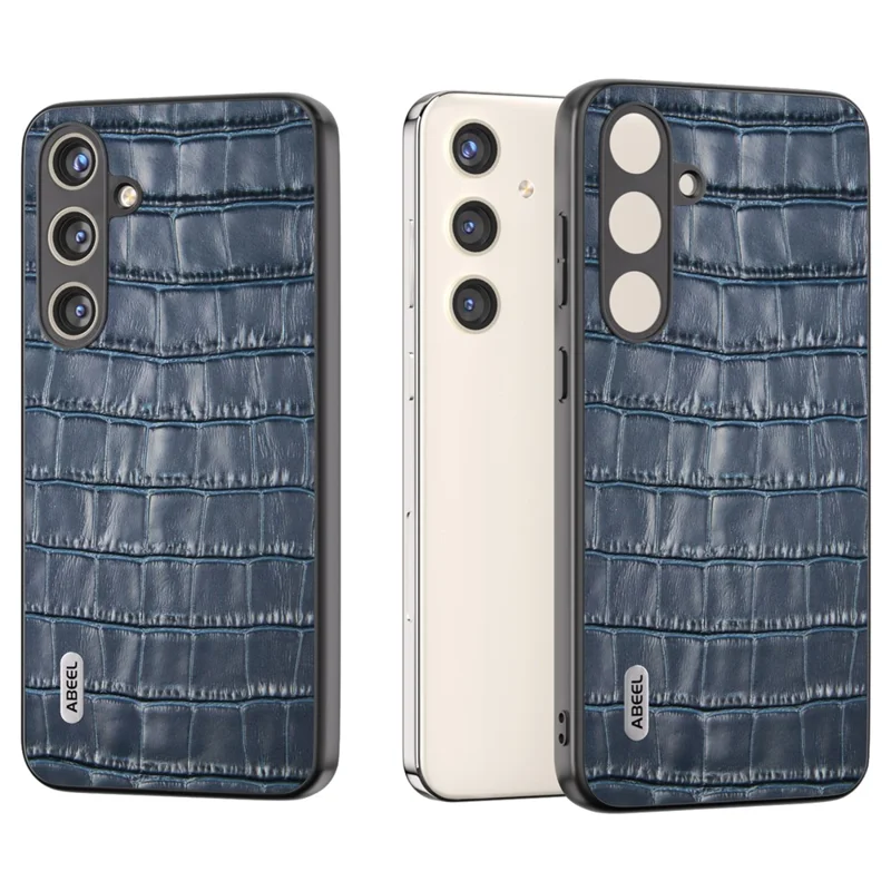 ABEEL For Samsung Galaxy S24 Phone Case Crocodile Texture Genuine Cow Leather Back Cover - Blue