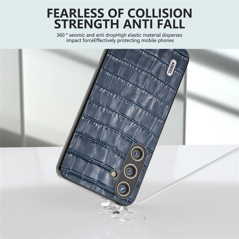 ABEEL For Samsung Galaxy S24 Phone Case Crocodile Texture Genuine Cow Leather Back Cover - Blue