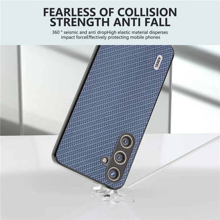 ABEEL para Samsung Galaxy S24 Caso de Textura de Fibra de Carbono PU Leather+PC+TPU Protective Phone Cover - Baby Blue