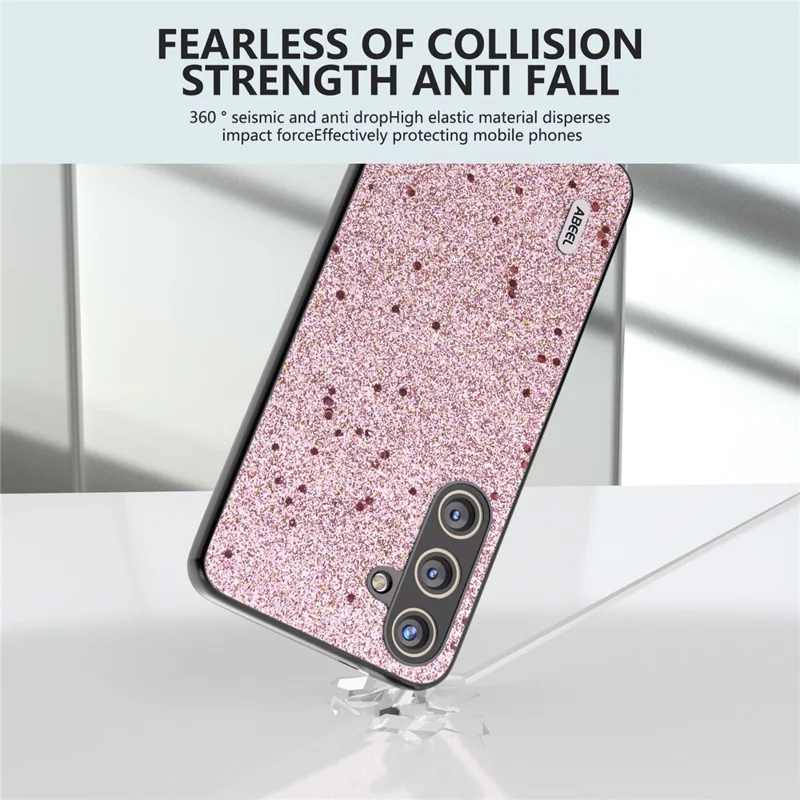 ABEEL For Samsung Galaxy S24 Phone Case Glitter PU Leather Coated TPU+PC Cover - Pink