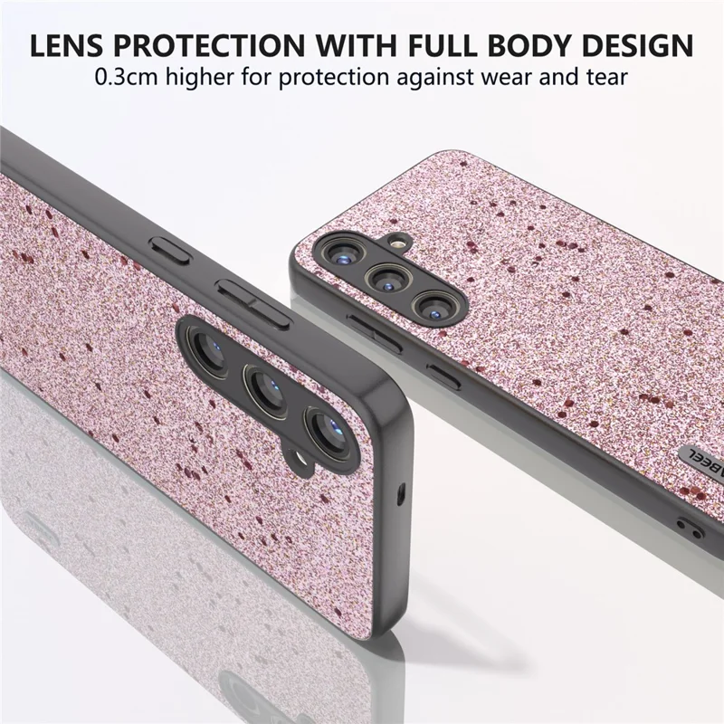 ABEEL For Samsung Galaxy S24 Phone Case Glitter PU Leather Coated TPU+PC Cover - Pink