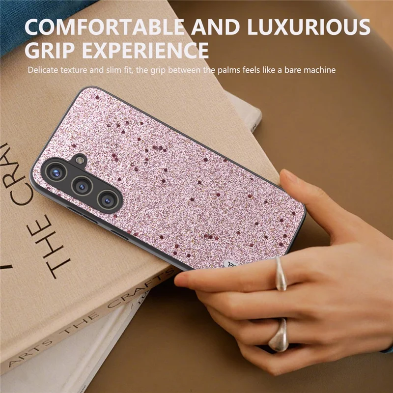 ABEEL For Samsung Galaxy S24 Phone Case Glitter PU Leather Coated TPU+PC Cover - Pink