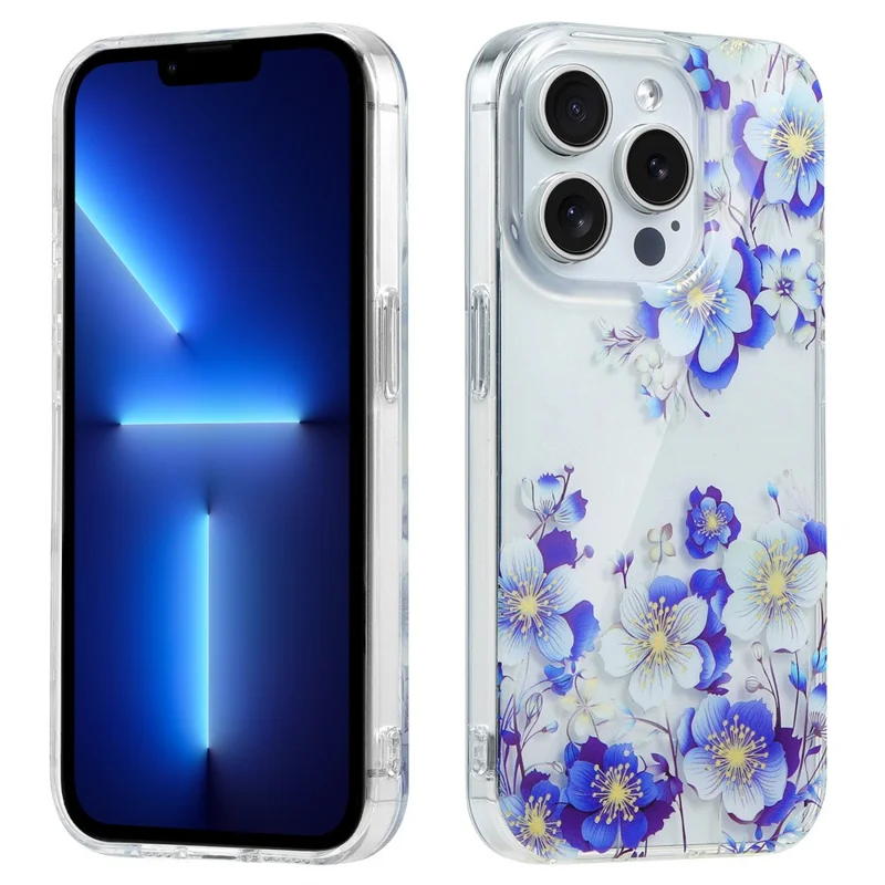 For iPhone 13 Pro Max Phone Case Transparent Cover Flower Pattern Printing - F8