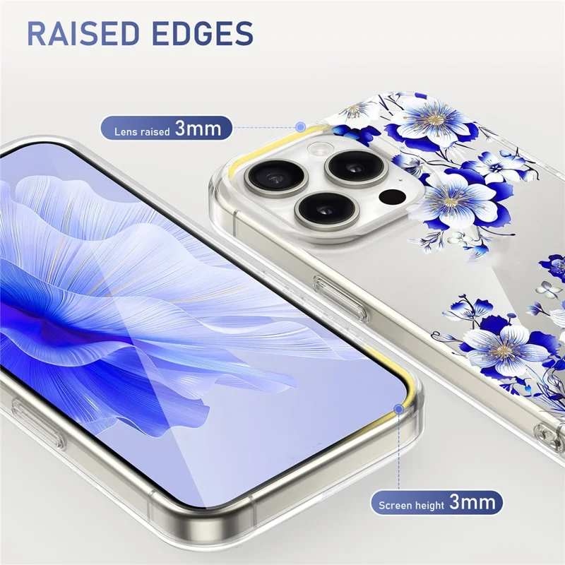 For iPhone 13 Pro Max Phone Case Transparent Cover Flower Pattern Printing - F8