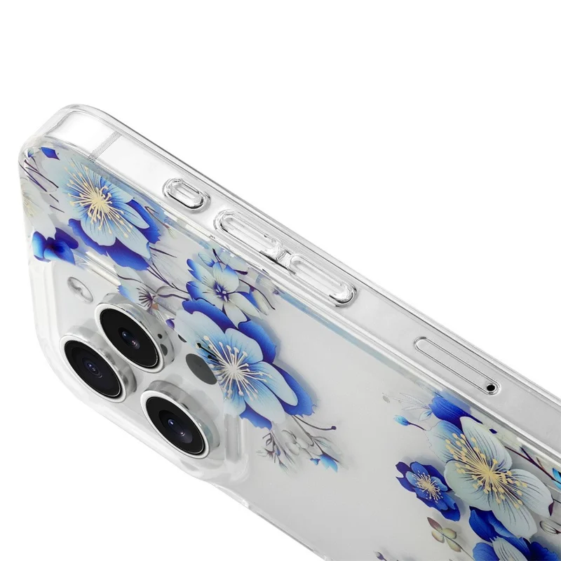 For iPhone 13 Pro Max Phone Case Transparent Cover Flower Pattern Printing - F8