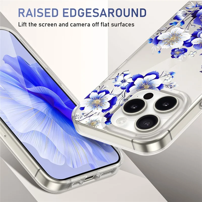 For iPhone 15 Pro Max Phone Case Floral Pattern Transparent Phone Cover - F1