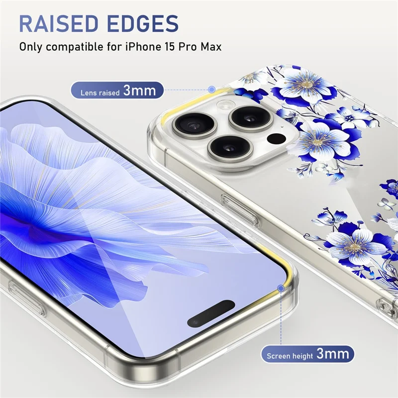 For iPhone 15 Pro Max Phone Case Floral Pattern Transparent Phone Cover - F1