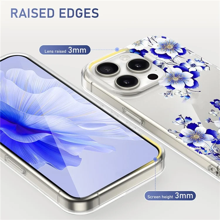 Прозрачный чехол для iPhone 13 Pro PC+TPU с цветочным узором - F1