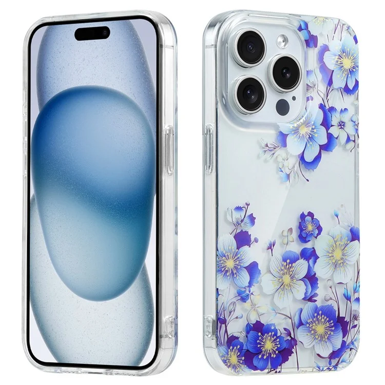 For iPhone 15 Pro Floral Pattern Phone Case PC +TPU Transparent Cover - F8