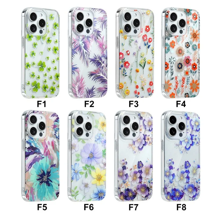 For iPhone 15 Pro Floral Pattern Phone Case PC +TPU Transparent Cover - F8