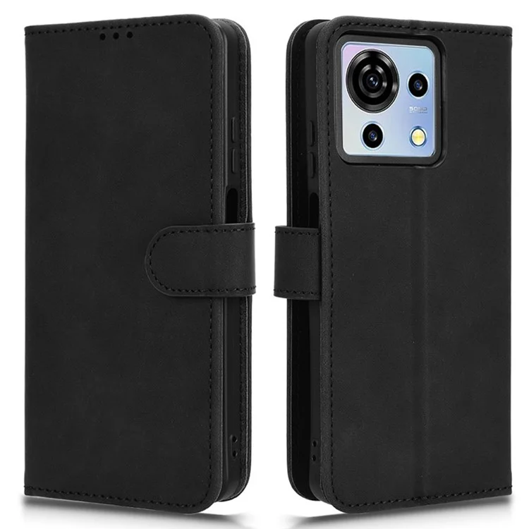 Para ZTE Blade V50 Vita Leather Cover Skin-Feel Flip Case Phone Wallet - Preto