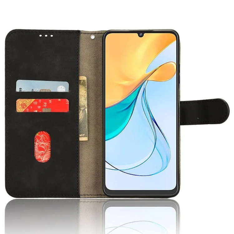 Para ZTE Blade V50 Vita Leather Cover Skin-Feel Flip Case Phone Wallet - Preto