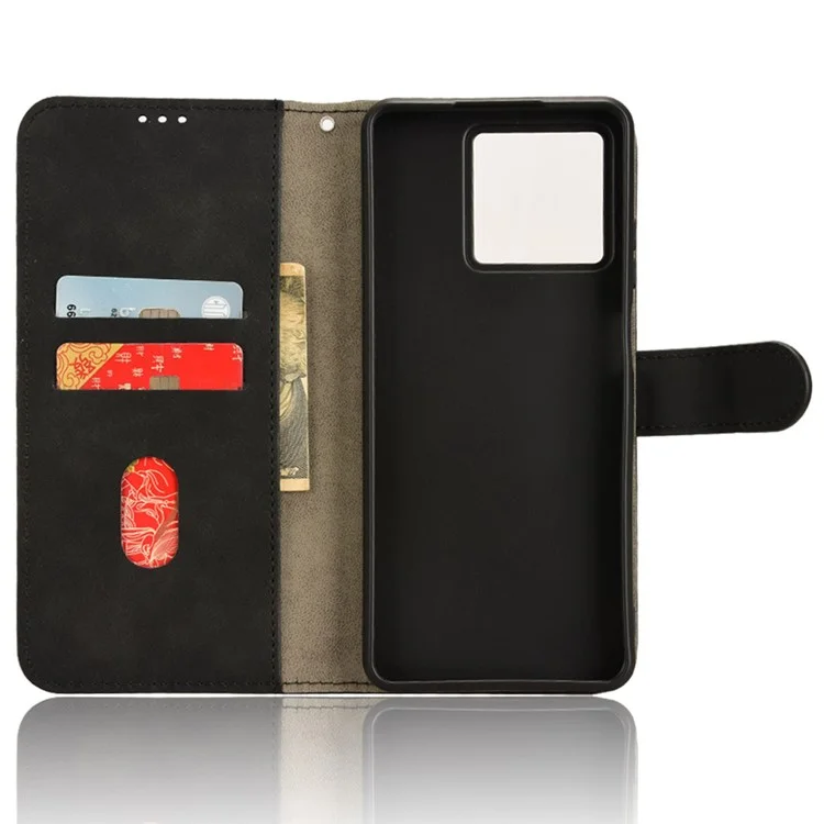 Para ZTE Blade V50 Vita Leather Cover Skin-Feel Flip Case Phone Wallet - Preto