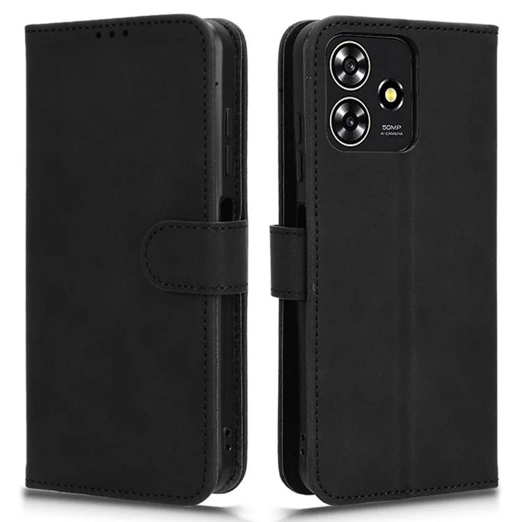Para ZTE Blade A73 Funda de Piel Cartera Soporte Funda Teléfono Textura táctil - Negro