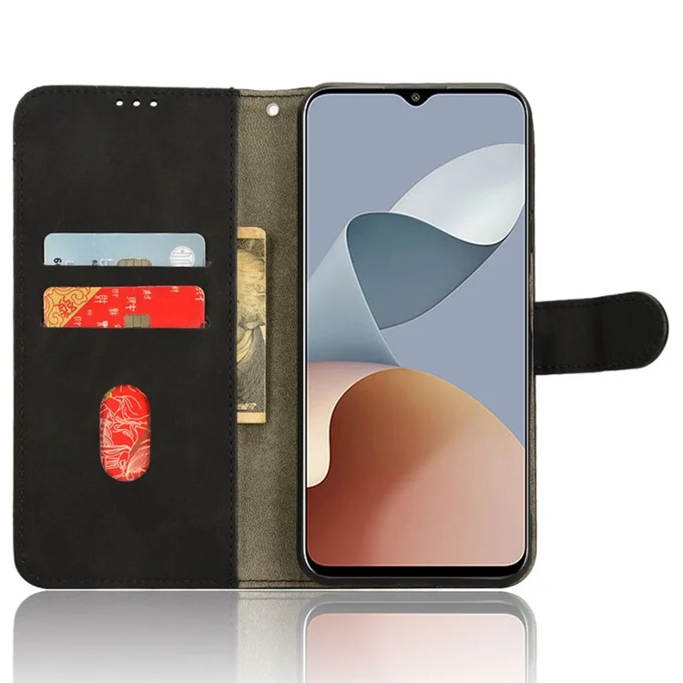 Para ZTE Blade A73 Funda de Piel Cartera Soporte Funda Teléfono Textura táctil - Negro