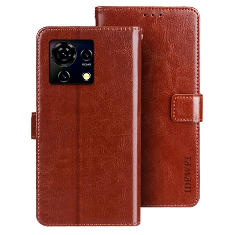IDEWEI para ZTE Blade V50 Vita Crazy Horse Leather Phone Case Magnetic Clasp - Marrón