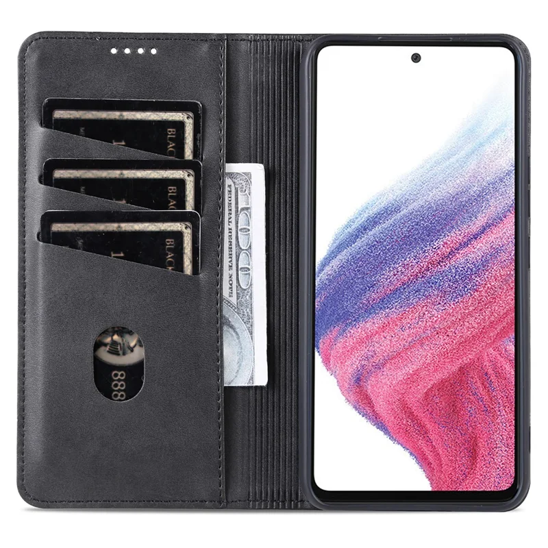 AZNS For Samsung Galaxy A55 5G PU Leather Case Magnetic Phone Cover Wallet - Black