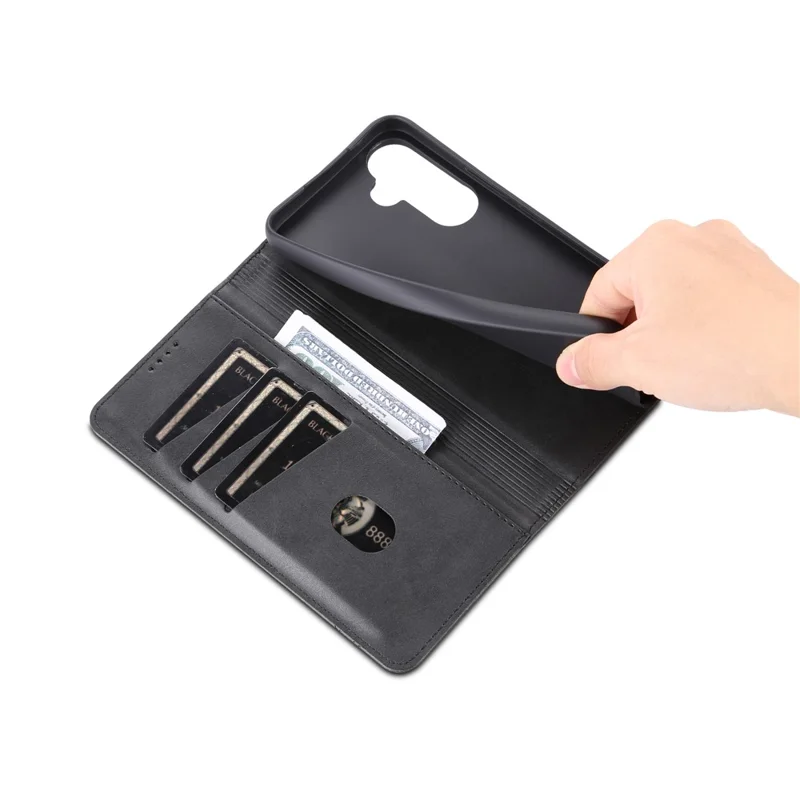 AZNS For Samsung Galaxy A55 5G PU Leather Case Magnetic Phone Cover Wallet - Black