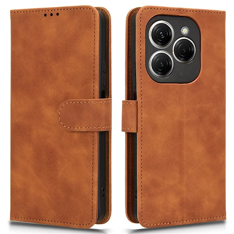 For TECNO Spark 20 Pro Wallet Phone Case Skin-Touch Flip Leather Cover - Brown