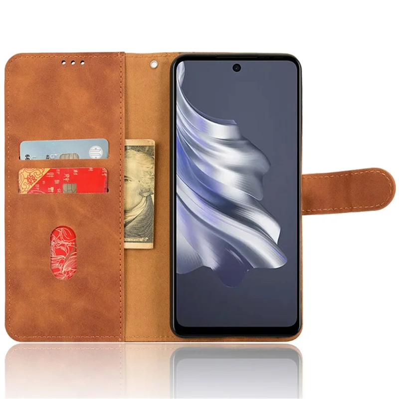 For TECNO Spark 20 Pro Wallet Phone Case Skin-Touch Flip Leather Cover - Brown