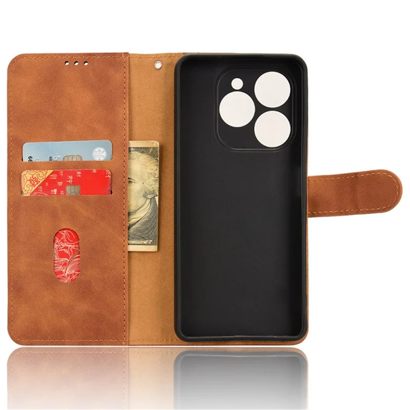 For TECNO Spark 20 Pro Wallet Phone Case Skin-Touch Flip Leather Cover - Brown
