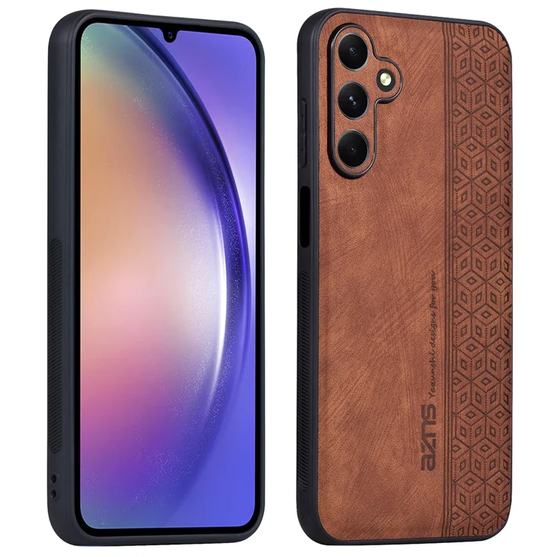 AZNS For Samsung Galaxy A55 5G Cell Phone Case PU Leather+TPU Imprinted Protective Shell - Brown