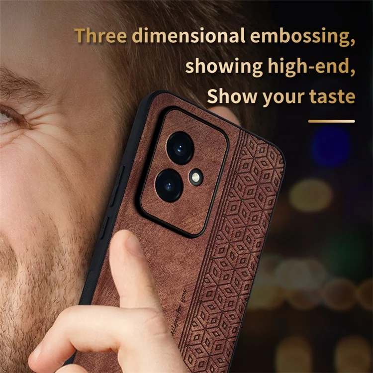 AZNS For Honor 100 5G Case Anti-scratch PU Leather+TPU Imprinted Phone Back Cover - Brown