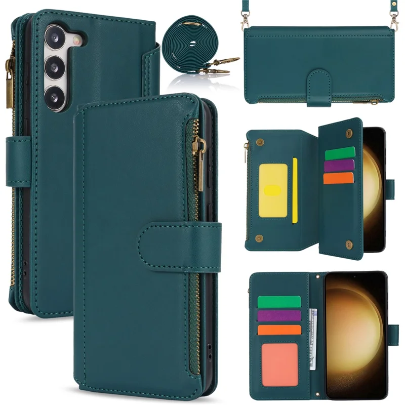 For Samsung Galaxy S22+ 5G Mobiltelefonbeskyttelse mod ridser med flere kortfelter Læderdæksel - Blå