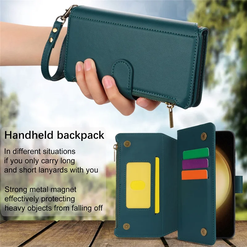 For Samsung Galaxy S22+ 5G Mobiltelefonbeskyttelse mod ridser med flere kortfelter Læderdæksel - Blå