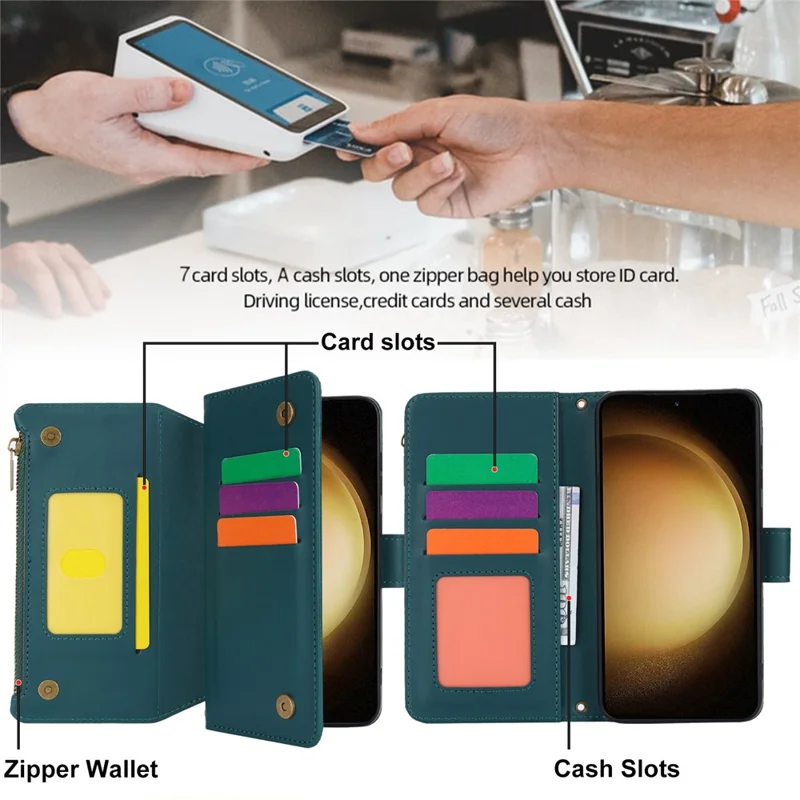 For Samsung Galaxy S22+ 5G Mobiltelefonbeskyttelse mod ridser med flere kortfelter Læderdæksel - Blå