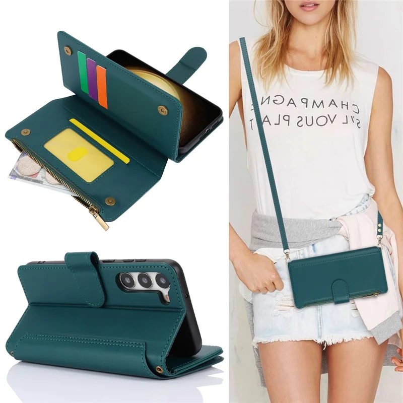 For Samsung Galaxy S22+ 5G Mobiltelefonbeskyttelse mod ridser med flere kortfelter Læderdæksel - Blå