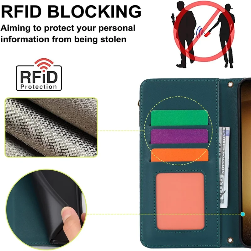 For Samsung Galaxy S22+ 5G Mobiltelefonbeskyttelse mod ridser med flere kortfelter Læderdæksel - Blå