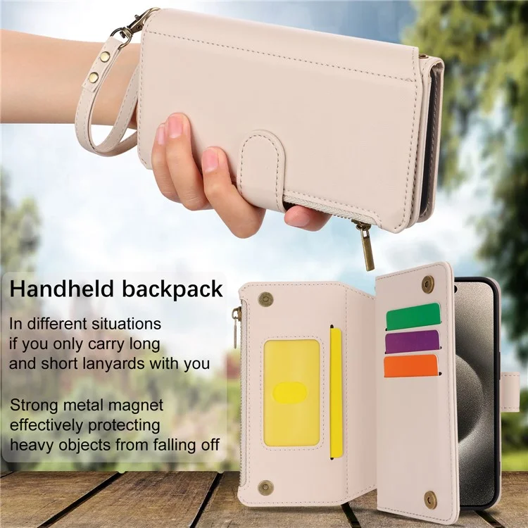 Funda de piel sintética tipo libro con tapa para iPhone 13 Pro Max de 6.7 pulgadas - Blanco