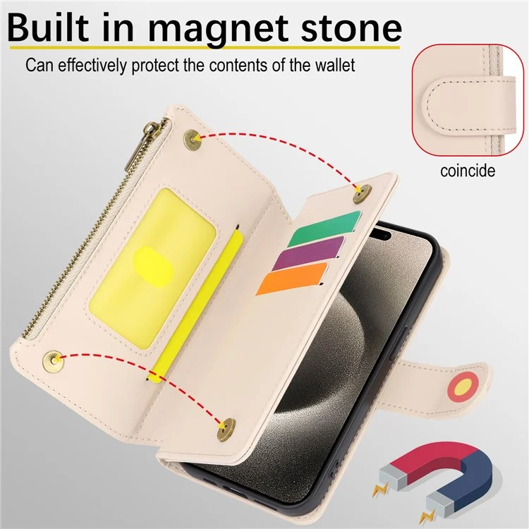 Funda de piel sintética tipo libro con tapa para iPhone 13 Pro Max de 6.7 pulgadas - Blanco