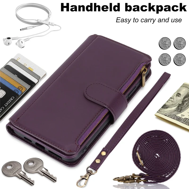 For iPhone 13 Pro Max 6.7 inch Phone Cover Folio Flip PU Leather Wallet Case - Dark Purple