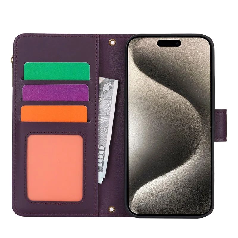 For iPhone 13 Pro Max 6.7 inch Phone Cover Folio Flip PU Leather Wallet Case - Dark Purple