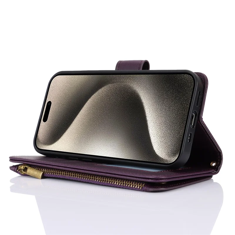 For iPhone 13 Pro Max 6.7 inch Phone Cover Folio Flip PU Leather Wallet Case - Dark Purple