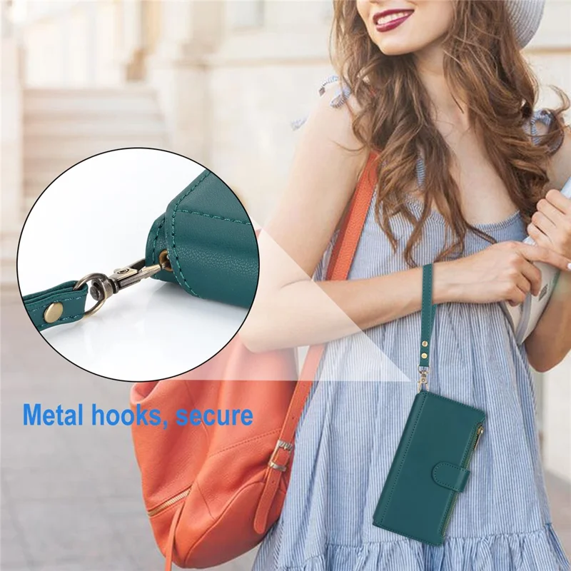 For iPhone 14 Plus Case Folio Flip PU Leather Wallet Phone Cover with 2 Straps - Blue