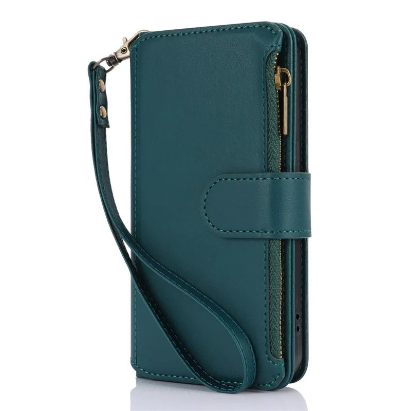 For iPhone 14 Plus Case Folio Flip PU Leather Wallet Phone Cover with 2 Straps - Blue