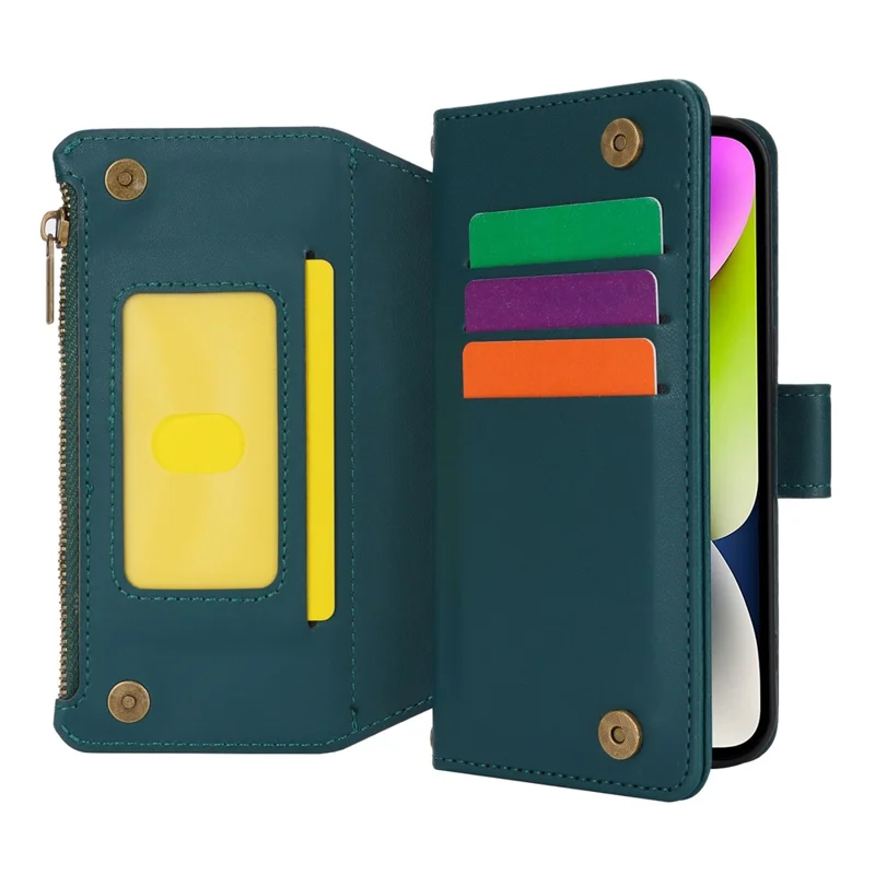 For iPhone 14 Plus Case Folio Flip PU Leather Wallet Phone Cover with 2 Straps - Blue