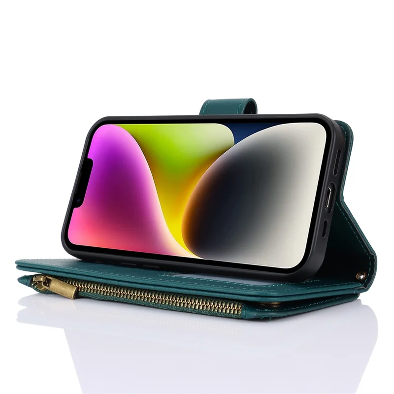 For iPhone 14 Plus Case Folio Flip PU Leather Wallet Phone Cover with 2 Straps - Blue