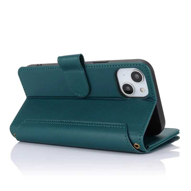 For iPhone 14 Plus Case Folio Flip PU Leather Wallet Phone Cover with 2 Straps - Blue