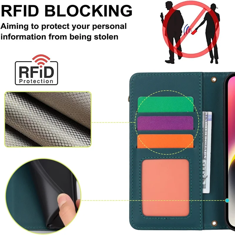 For iPhone 14 Plus Case Folio Flip PU Leather Wallet Phone Cover with 2 Straps - Blue