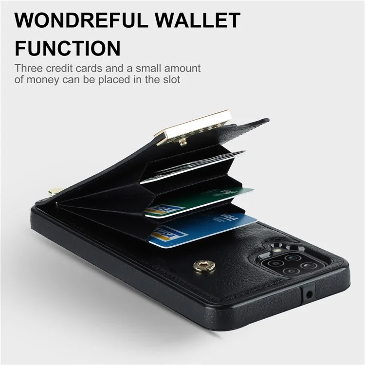 For Samsung Galaxy A12 Case Anti-fall TPU+PU Leather Phone Cover with Metal Hardware Decor - Black