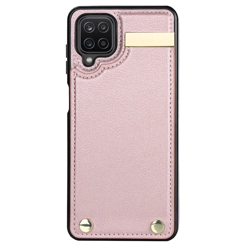 For Samsung Galaxy A12 Case Anti-fall TPU+PU Leather Phone Cover with Metal Hardware Decor - Rose Gold