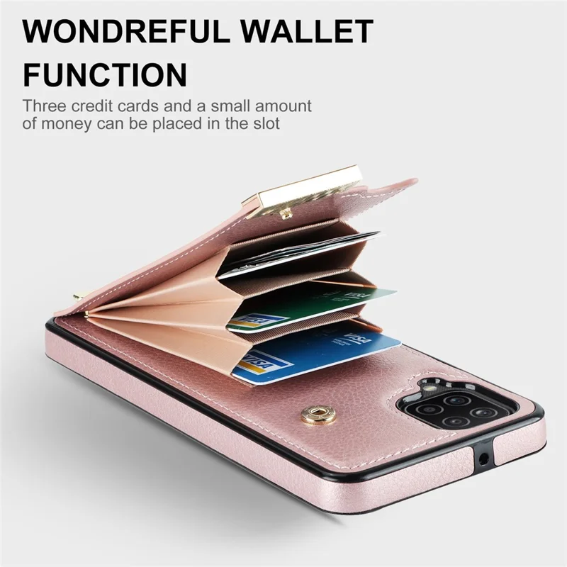 For Samsung Galaxy A12 Case Anti-fall TPU+PU Leather Phone Cover with Metal Hardware Decor - Rose Gold
