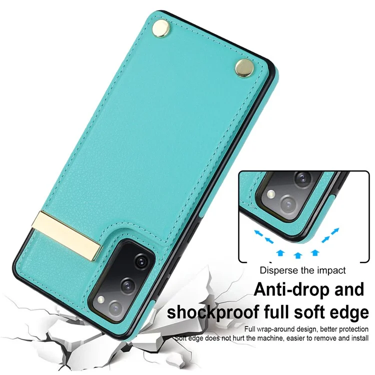 Para Samsung Galaxy S20 FE 5G / S20 FE / S20 FE 2022 / S20 Lite Funda de teléfono celular Caja de la tarjeta de sostenedor de TPU + PU Cuero - Verde Menta