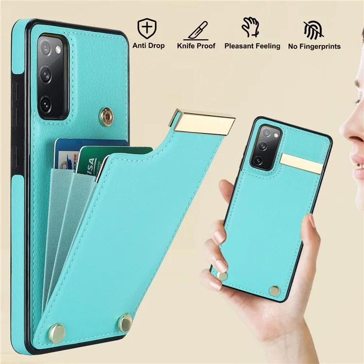 Para Samsung Galaxy S20 FE 5G / S20 FE / S20 FE 2022 / S20 Lite Funda de teléfono celular Caja de la tarjeta de sostenedor de TPU + PU Cuero - Verde Menta