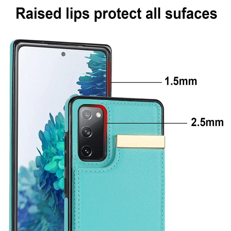 Para Samsung Galaxy S20 FE 5G / S20 FE / S20 FE 2022 / S20 Lite Funda de teléfono celular Caja de la tarjeta de sostenedor de TPU + PU Cuero - Verde Menta